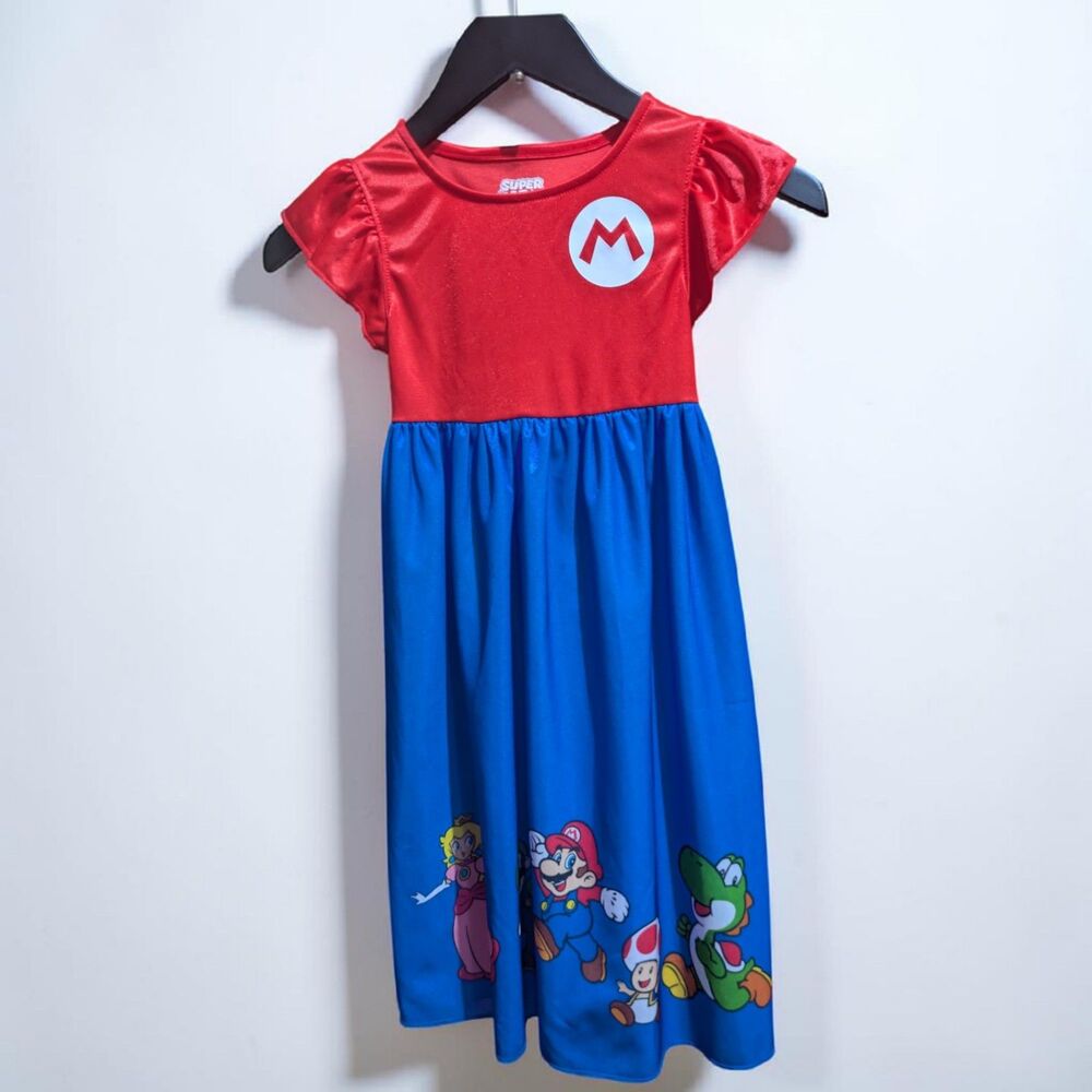 Super Mario Girls Dress XS 4 5 Princess Peach Mario Yoshi Kids Costume Dress